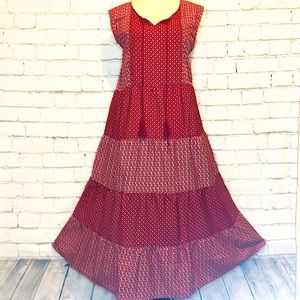 NWOT Red/White 1X Boho Multi-Tiered Long Dress Sleeveless Blue/White 4X Tassels